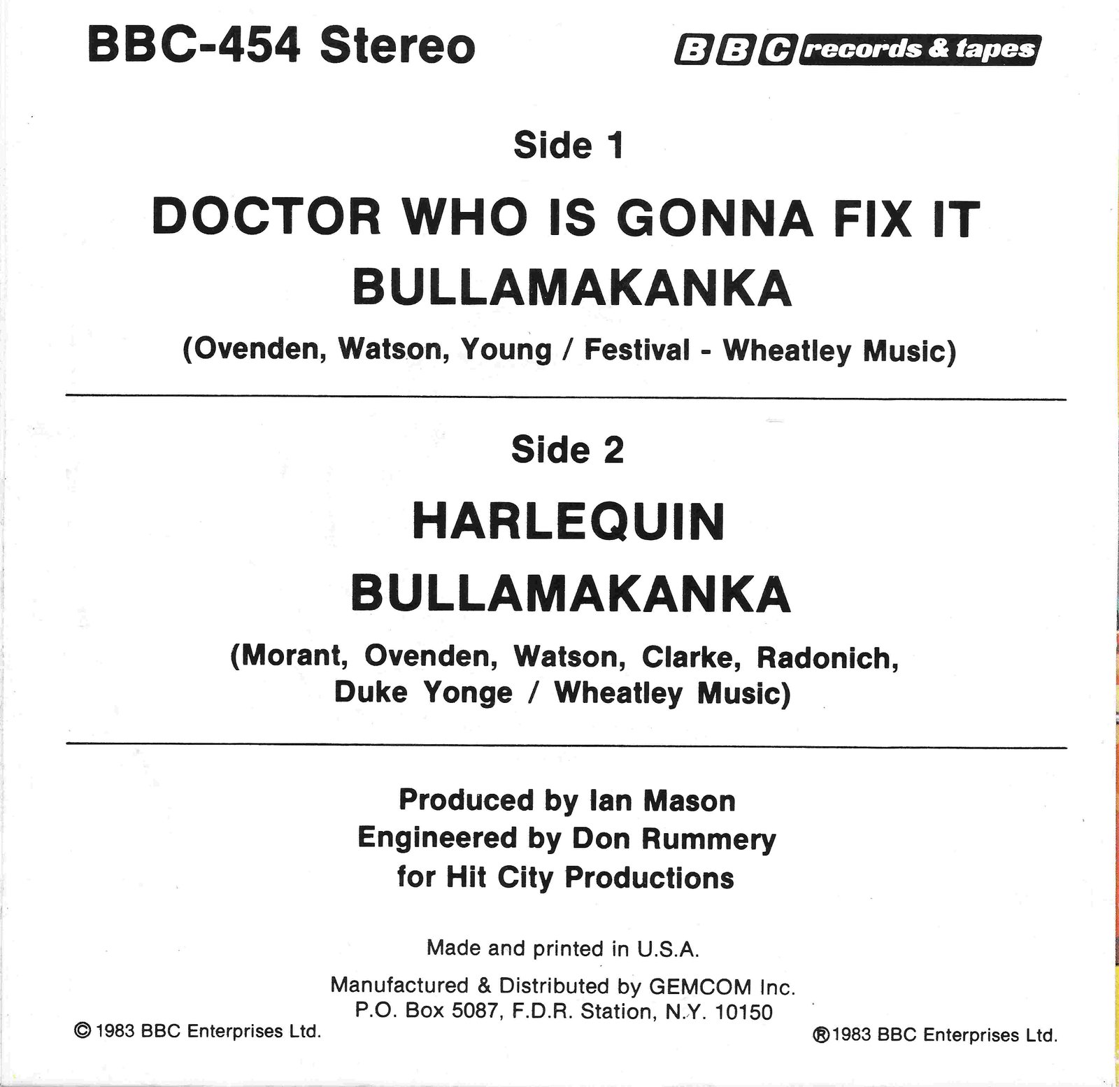 Back cover of BBC - 454